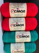 Lot 4 Caron Simply Soft Yarn. 6oz Ea. Color: Cool Green  2 , Red 2 