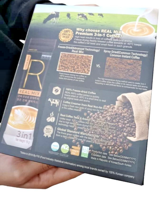 Café 3 en 1 premium Korean Real Mix (2 paquetes = 24 barras) # tostado oscuro Foto 2 de 4