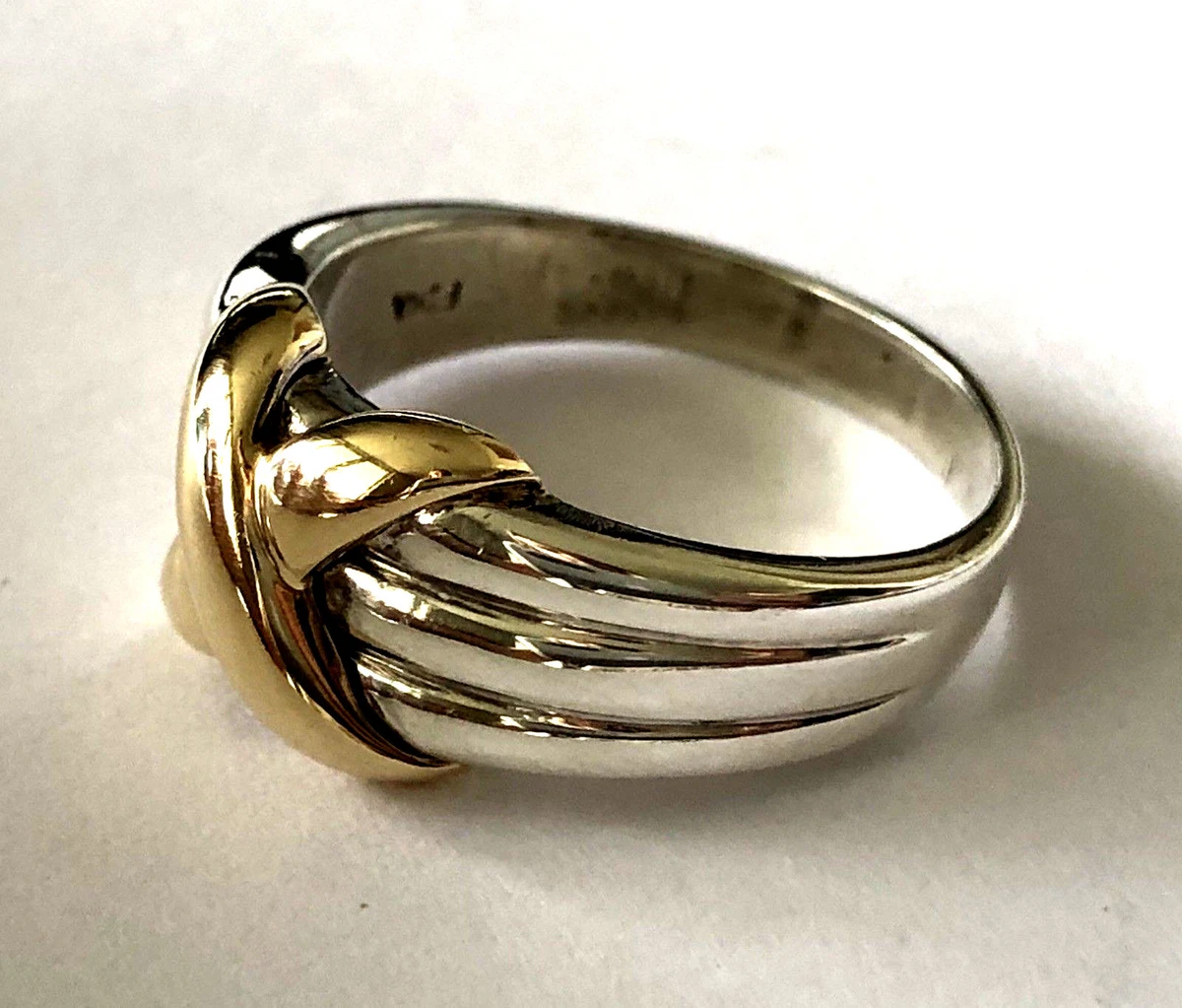 Michael C. Fina 925 Sterling 14K Gold X Ribbed Crossover Ring Band