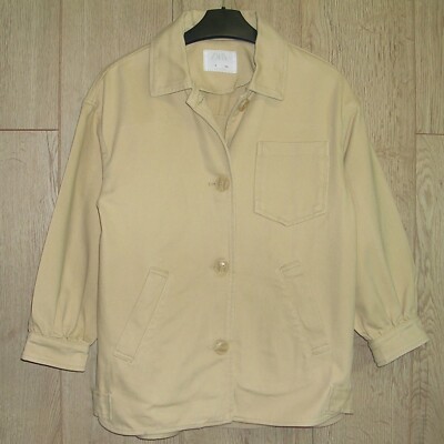 Zara Mädchen beige Twill Baumwolle Ballonärmel Jacke Mantel Alter 9 134 cm