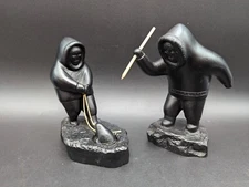Set Two VTG Black Inuit Seal Fishing Figurines Made by BOMA Vancouver Canada