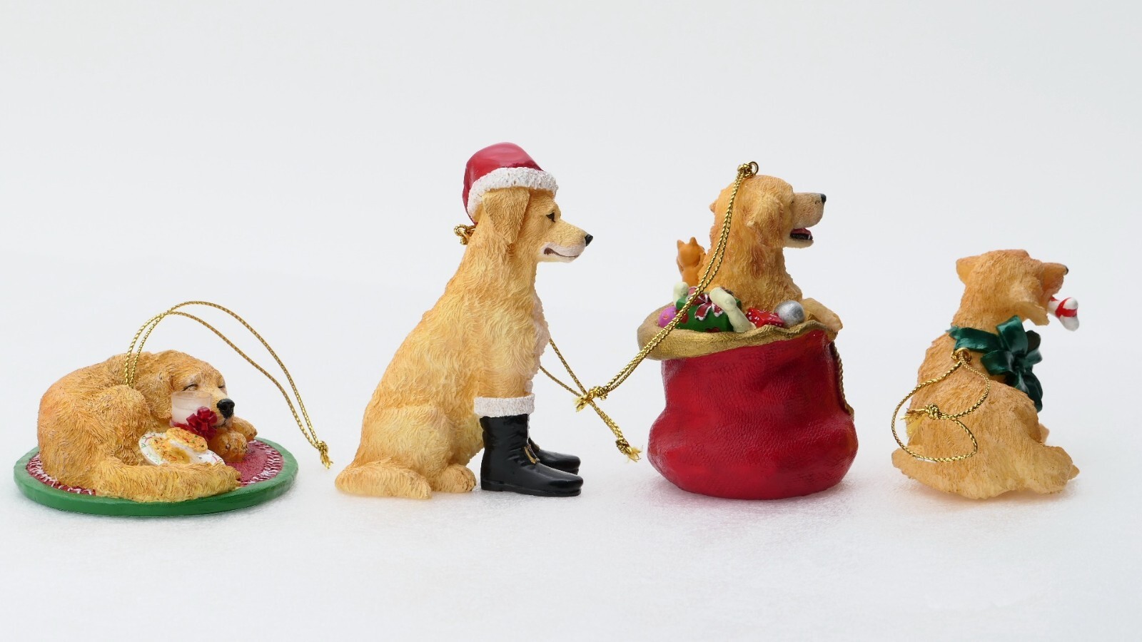 Danbury Mint GOLDEN RETRIEVER Resin Dog Christmas Ornaments Set of 4
