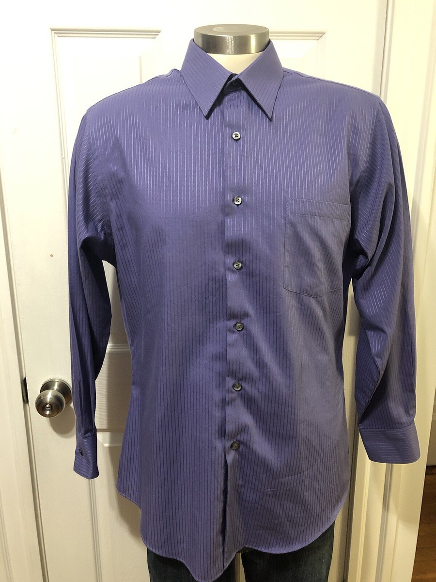 Van Heusen Fitted Shirt Satin Stripe Wrinkle Free Long Sleeves Size L