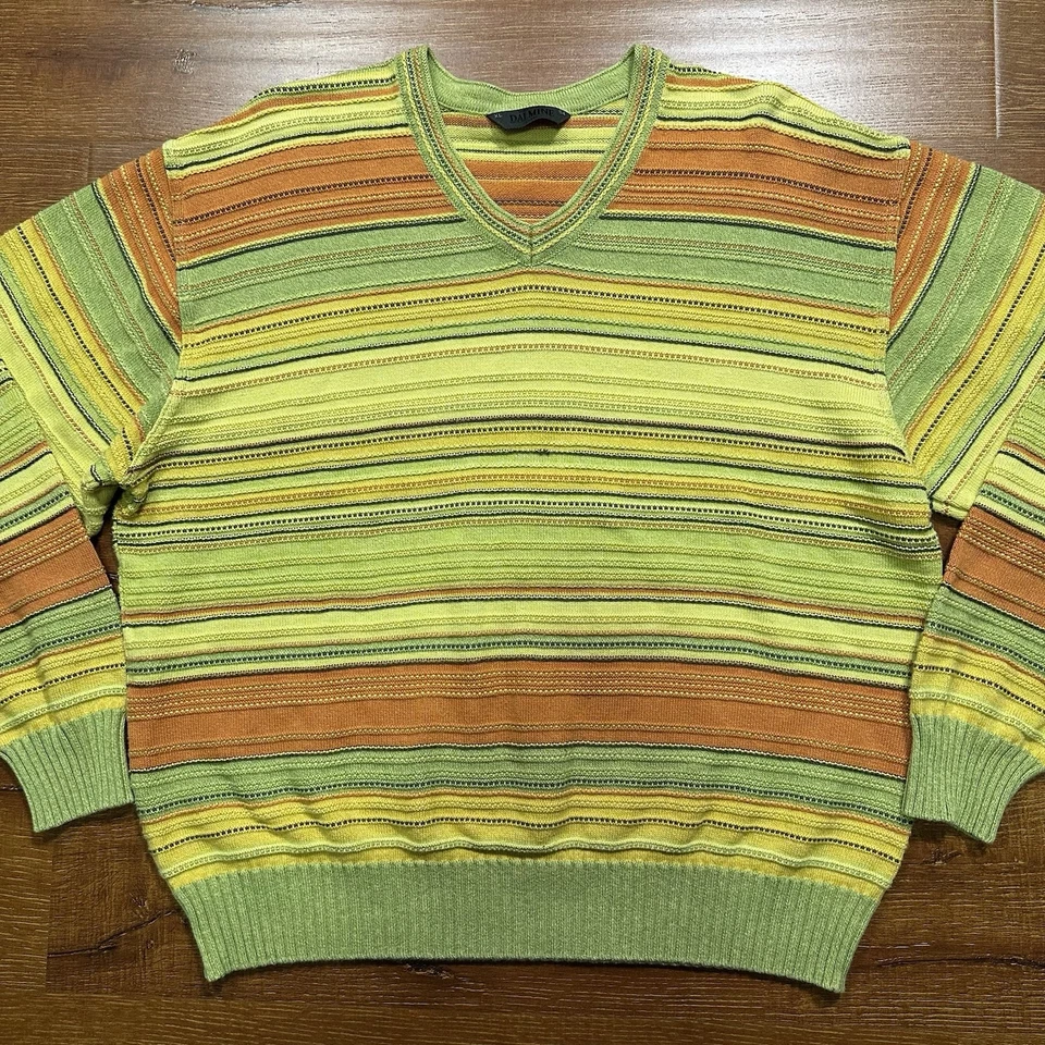 Suéter Dalmine Vintage Para Hombre L Verde Acanalado Texturizado Cuello en V Retro De Colección Años 90 Italia Foto 3 de 4