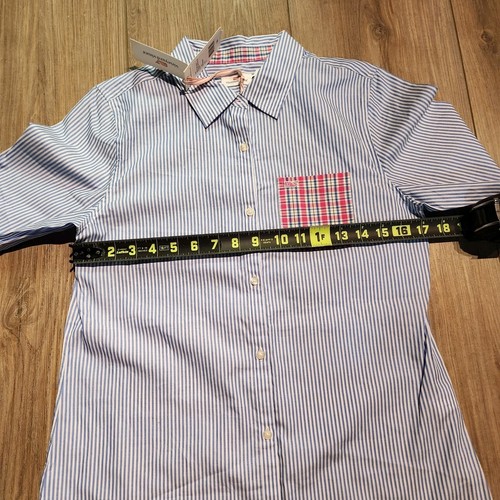 Vineyard Vines Blue Stripe Mixed Plaid Button Down Shirt Girls Size 16 XL - Picture 9 of 12