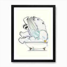 Polar Bear In The Shower Art Print Framed Wall Art Poster Canvas Print Picture