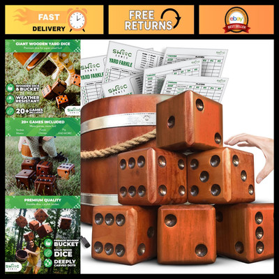 Giant Yard Dice Game Set - 20+ All Weather Games, Wooden Bucket, Scorecards & Ma