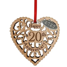 20th Anniversary Ornament Year Date Hang Tag- Wooden Heart Happy for Couples ...