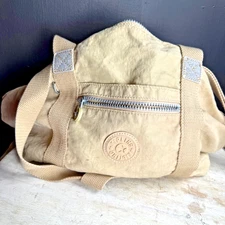 KIPLING Art Crossbody Messenger Bag Beige Vintage Waterproof Crinkled Nylon Y2K