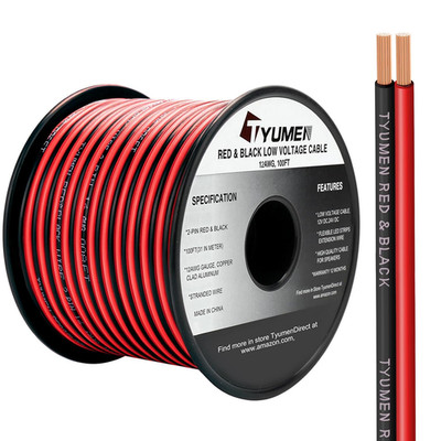 100FT 12/2 Gauge 2Pin 2 Color Red Black Cable Hookup Electrical Wire LED Strips 
