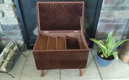 Groovy Sewing Ottoman Storage Stool with Wood Turned Legs - Picture 8 of 15