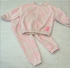 Zara Girls Neon Flower And Light Pink Sweatsuit Set Size 4