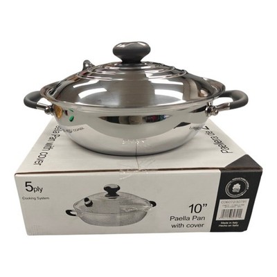 Royal Prestige Paella Pan 10.5'' 5-Ply Stainless Steel w/ Lid Induction CO6082