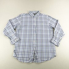 Orvis Shirt Men Large Blue White Plaid Flannel Fishing Camping Hiking Button Up