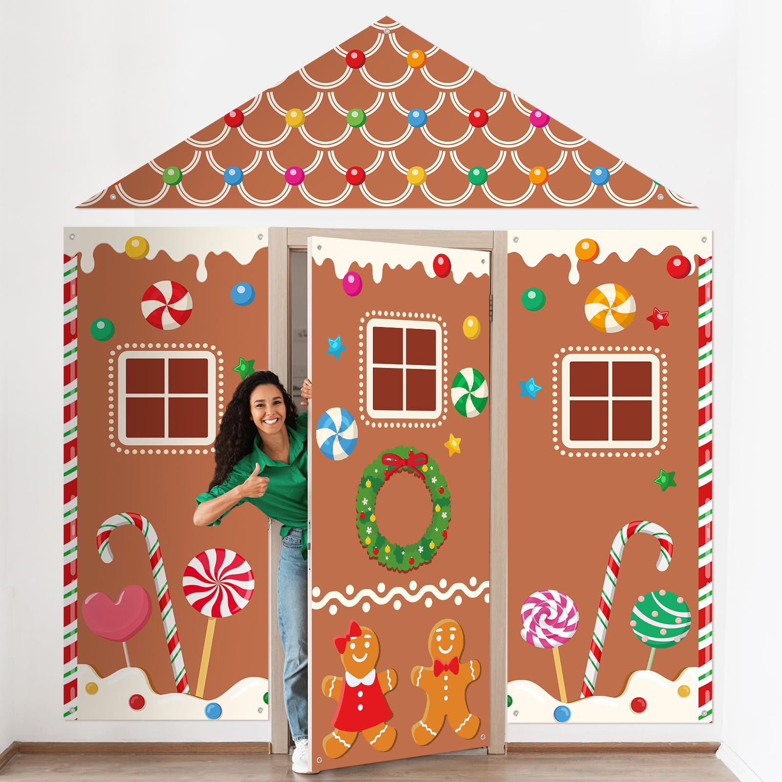 4 Pcs Christmas Gingerbread Door Decoration Xmas Gingerbread House Candy Door...