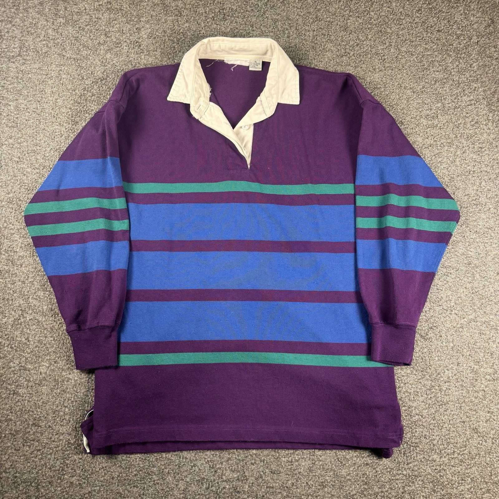 Vintage Northern Traders Rugby Polo Shirt Mens XL Purple Striped Long Sleeve 90s