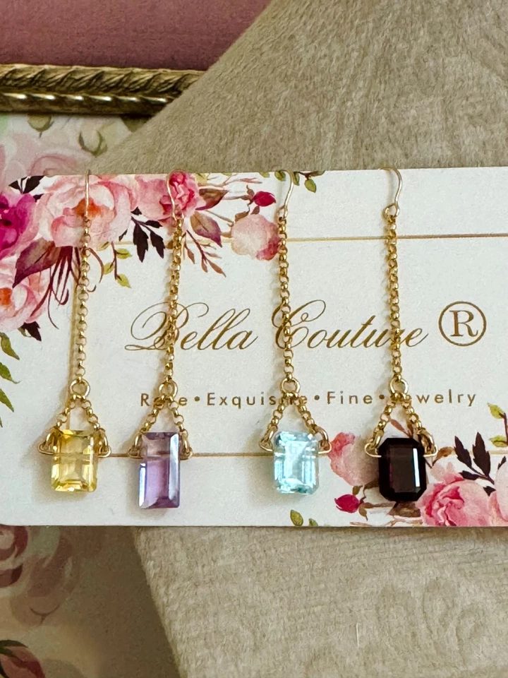 VENTA NUEVOS DELICADOS PENDIENTES DE CITRINO NATURAL ORO AMARILLO 14K ESMERALDA ART DECO COLGANTES Foto 2 de 4