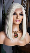 New Short Straight Bob Wrap Style 613 Blonde Rainbow Highlights Lace Front Wig