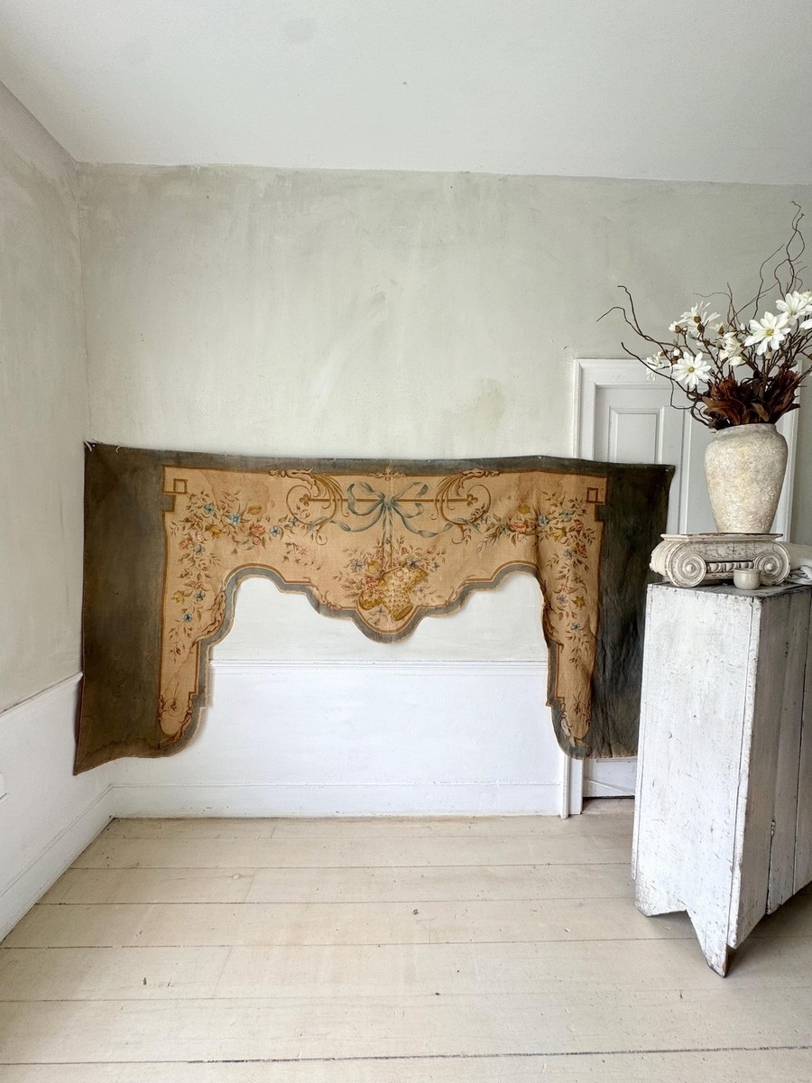9ftx4.6ft Antique French Hand Painted Overdoor Tapestry 1800s