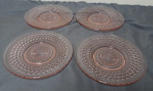 4 Pink Depression Hobnail 6" Bread Dessert Plates