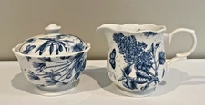 Portmeirion Botanic Blue Sugar And Creamer Set EUC Butterflies Flowers