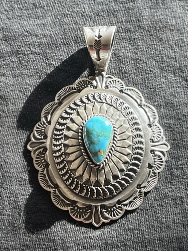Sunshine Reeves Navajo Sterling Silver Turquois Concho Style Pendant