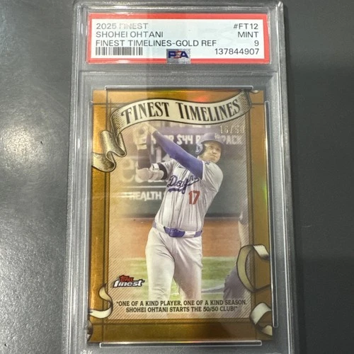 2025 Topps Finest - Finest Timelines Shohei Ohtani Gold Refractor /50 PSA 9