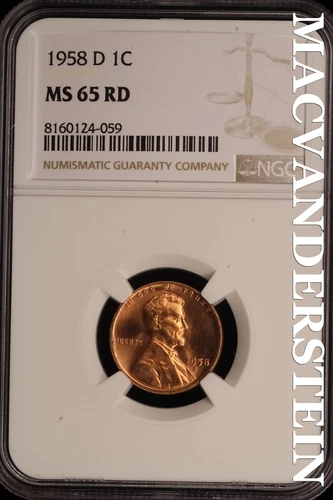 1958-D Lincoln Wheat Cent - NGC MS 65 RD - Brilliant Uncirculated  #SLE181