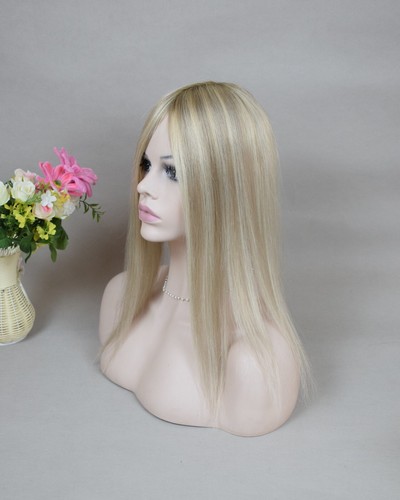 3x5" Mono Base Ashy Blonde European Human Virgin Hair Topper Toupee For Women - Picture 11 of 14