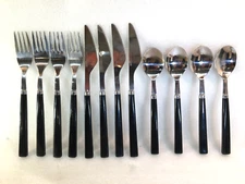 12 Pieces Stainless Steel Flatware w/Dark Handles Service for 4 Taiwan