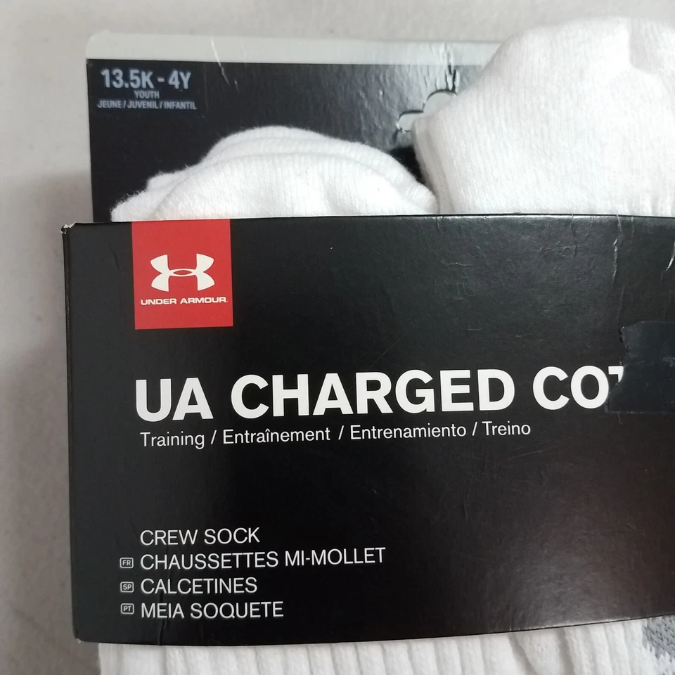 Under Armour (UA) Crew Socks-Boys Kids Youth, White, 13.5K-4Y - Image 3 of 4