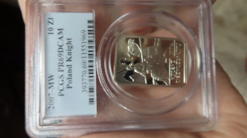 Caballero rectángulo montado caballería polaca Polonia 10 zlotych plata graduación profesional PR69 2007 Foto 4 de 4