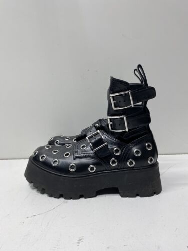Alexander McQueen Women Black Combat Platform Boots Leather Size 9.5