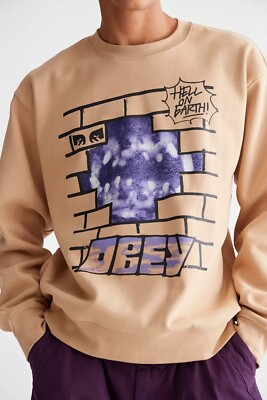 NWT OBEY ''Hell On Earth'' Premium Crewneck Sweatshirt -Color Oatmilk- Men's Large