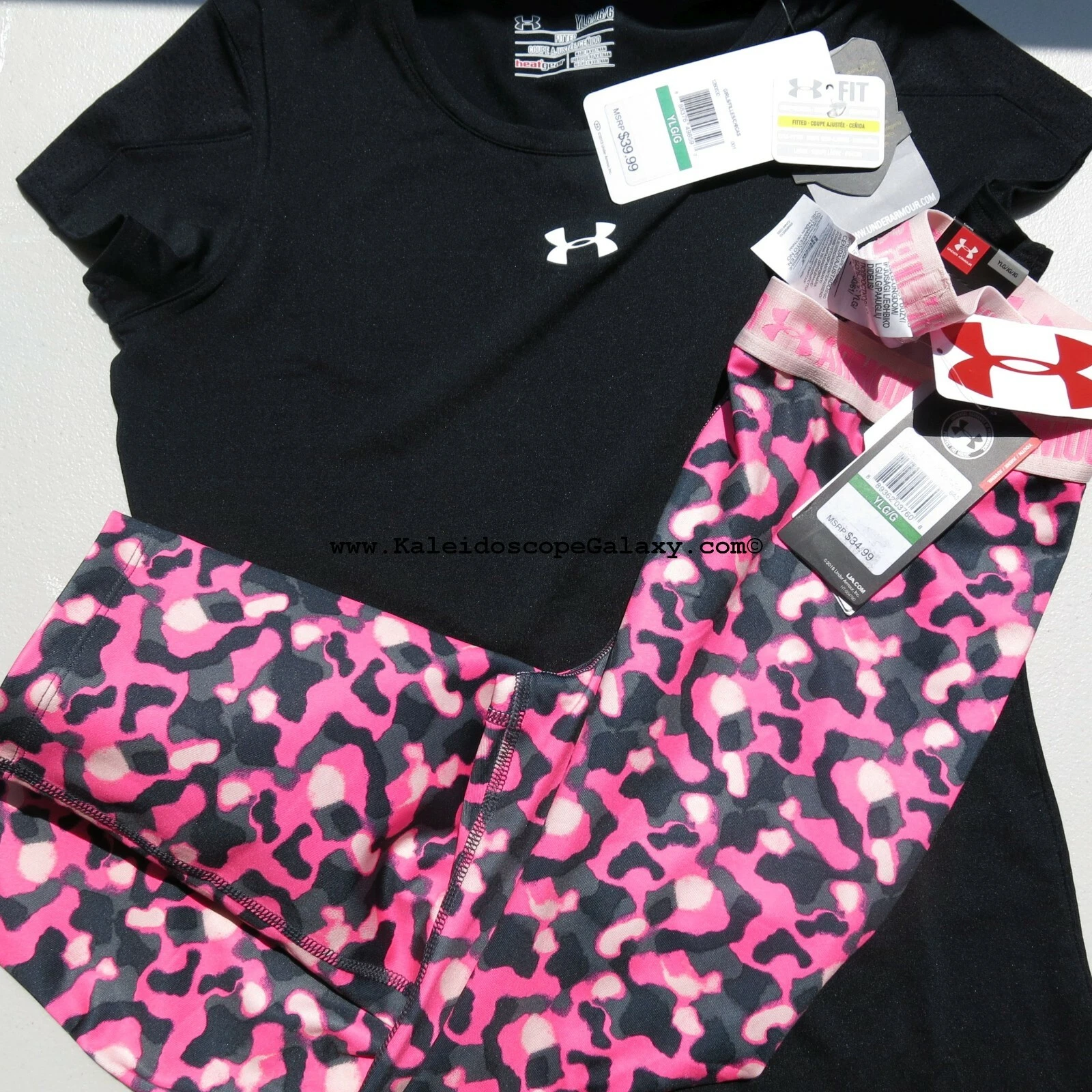 Under Armour Girls Large Capri Leggings & Short Sleeve Tops $75 Black Pink NEW
Opens in a new window