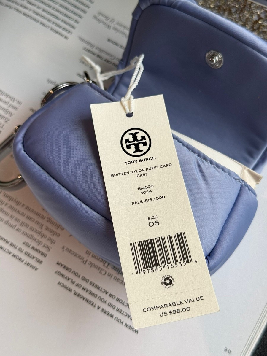 Tory Burch Britten Nylon Puffy Card Case 164595 リング付き New Tory Burch 164595 Britten Nylon Puffy Card Case IN PALE