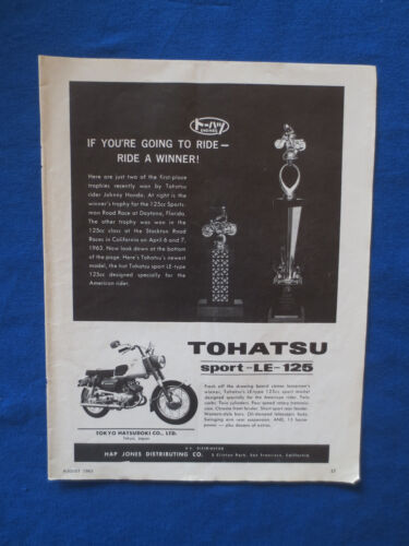 Tohatsu LE-Type 125cc Sport Magazine Ad Cycle World Mag August 1963 - Afbeelding 1 van 1