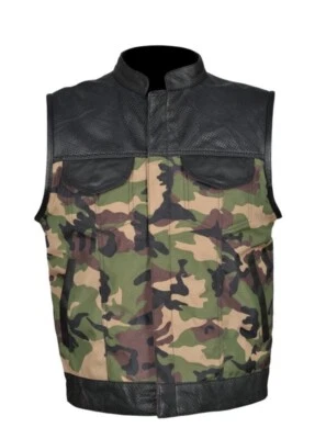 LONDON KNIGHTHOOD Mens Son Of Anarchy Codura leather Camouflage Vest Camo Biker Waistcoat