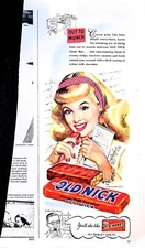 Original Vintage Old Nick Candy Ad: Out to Munch, Career girl, Bit o honey
