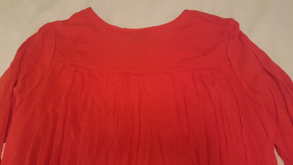 Catherine's 0X women's red top with draw strings, embroidery, and