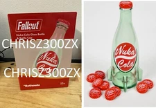 Fallout Nuka Cola Glass Bottle + 10 Bottle Caps Rocket Replica Figure