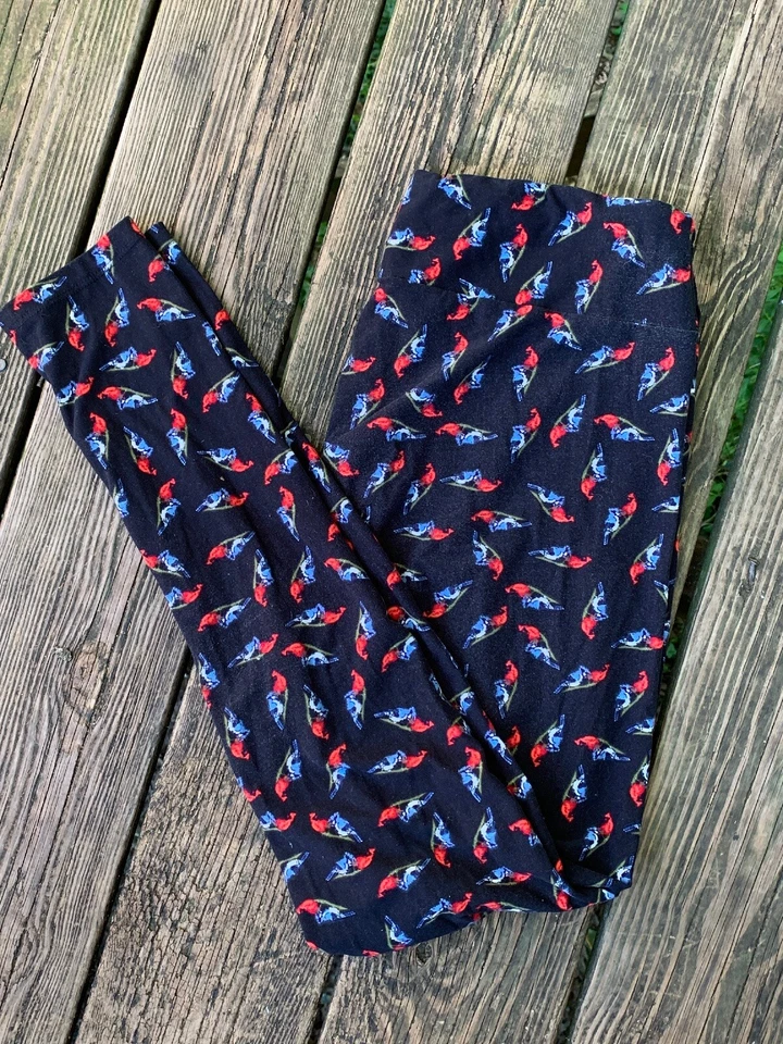 OFERTA @ LULAROE Alto y Curvilíneo ROJO CARDENAL Y AZUL JAY Pájaro Leggings Pantalones ❤️sj17j3 Foto 3 de 4