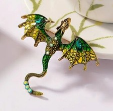 Ancient Gold Light Green Dragon Brooch Pin