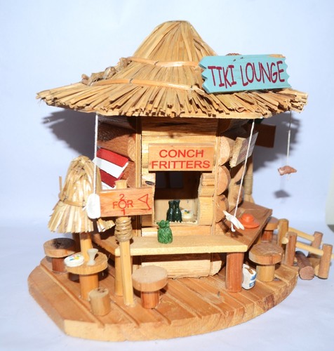 Vintage Tiki Lounge Hut Mini Wood Tropical Bar Beach House Man Cave Handmade - Picture 4 of 10
