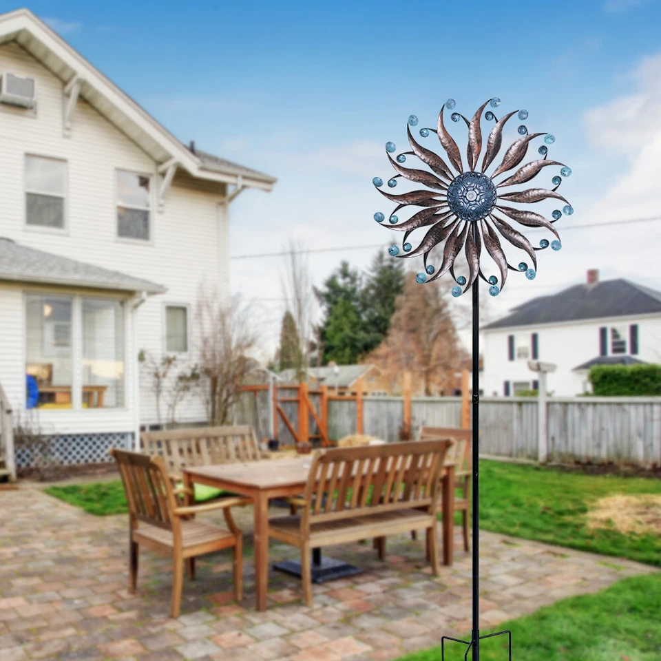 Giratorio de viento grande de metal con rotores dobles molinos de viento para exteriores patio césped jardín Foto 2 de 4
