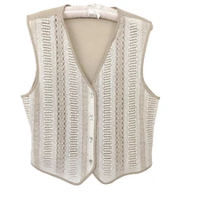 Jessica Michelle Beige & Cream Open Weave Lightweight Vest Size M