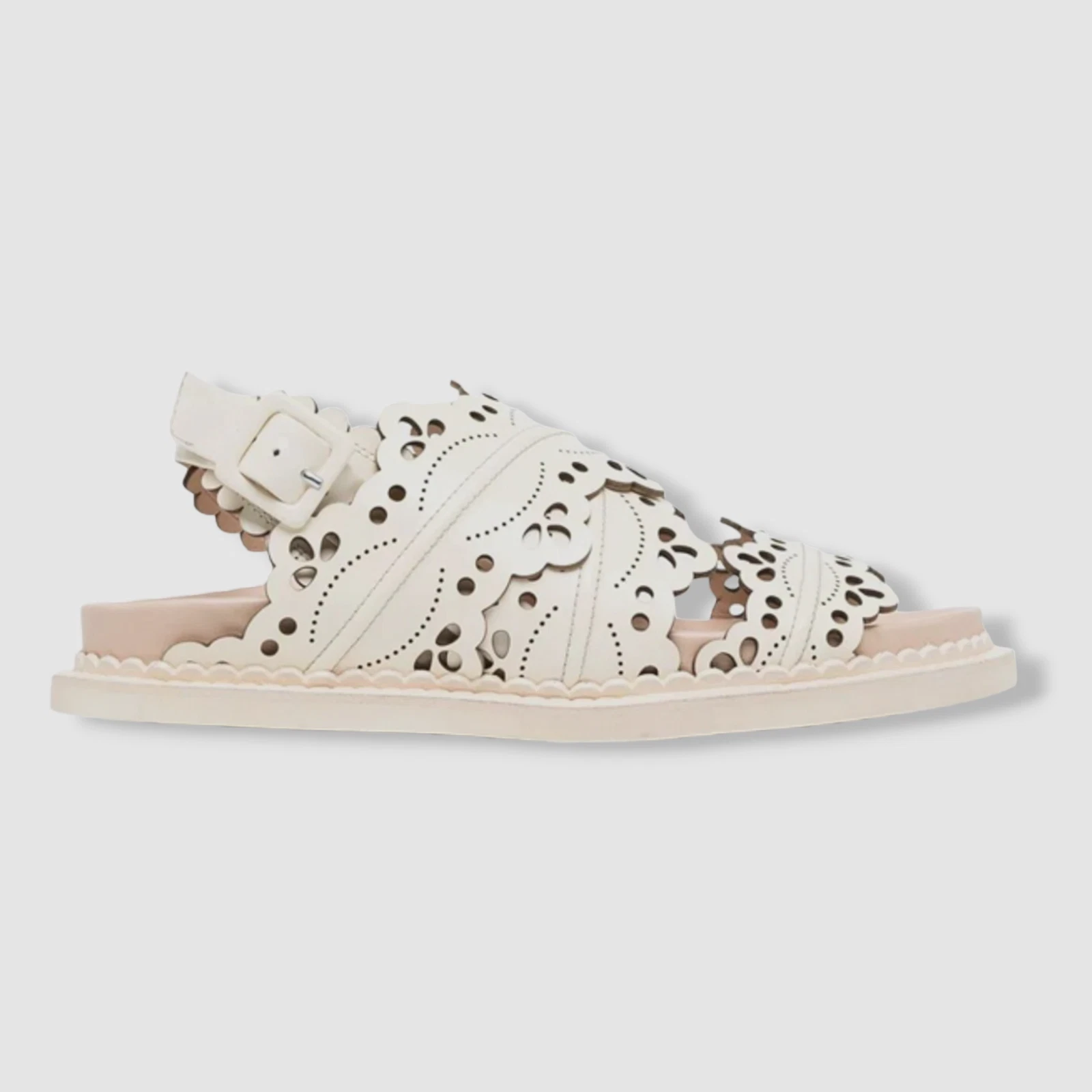 $885 Simone Rocha Women's Ivory Lasercut Frill Strap Sandal Shoes Size 38