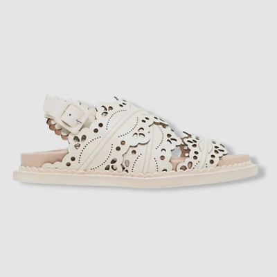 $885 Simone Rocha Women's Ivory Lasercut Frill Strap Sandal Shoes Size 38