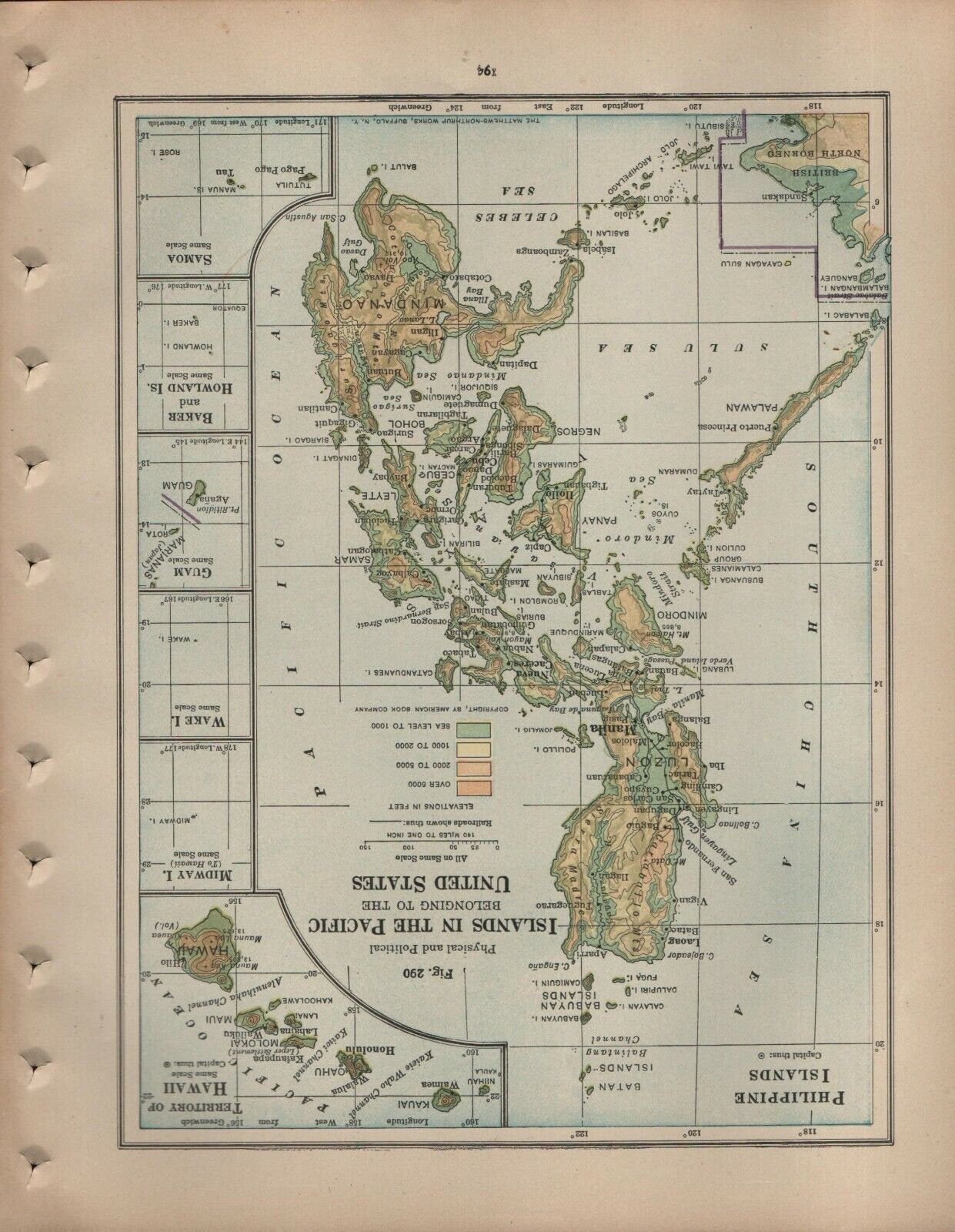 Islands in the Pacific belonging to the United States Map 1925