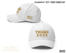 White Gold Trump 2028 Hat Flex Fit Trump Baseball Cap for Men Women Embroidered